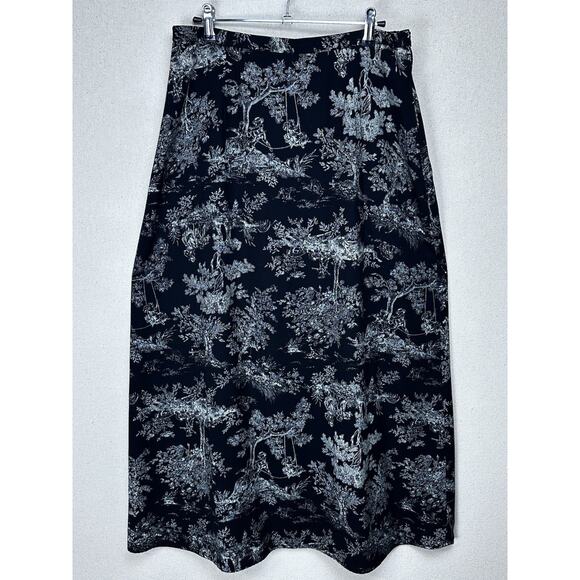 Vintage Kathie Lee Black Floral Toile Maxi Skirt Women’s Size 12 Waist 32” - Picture 1 of 10